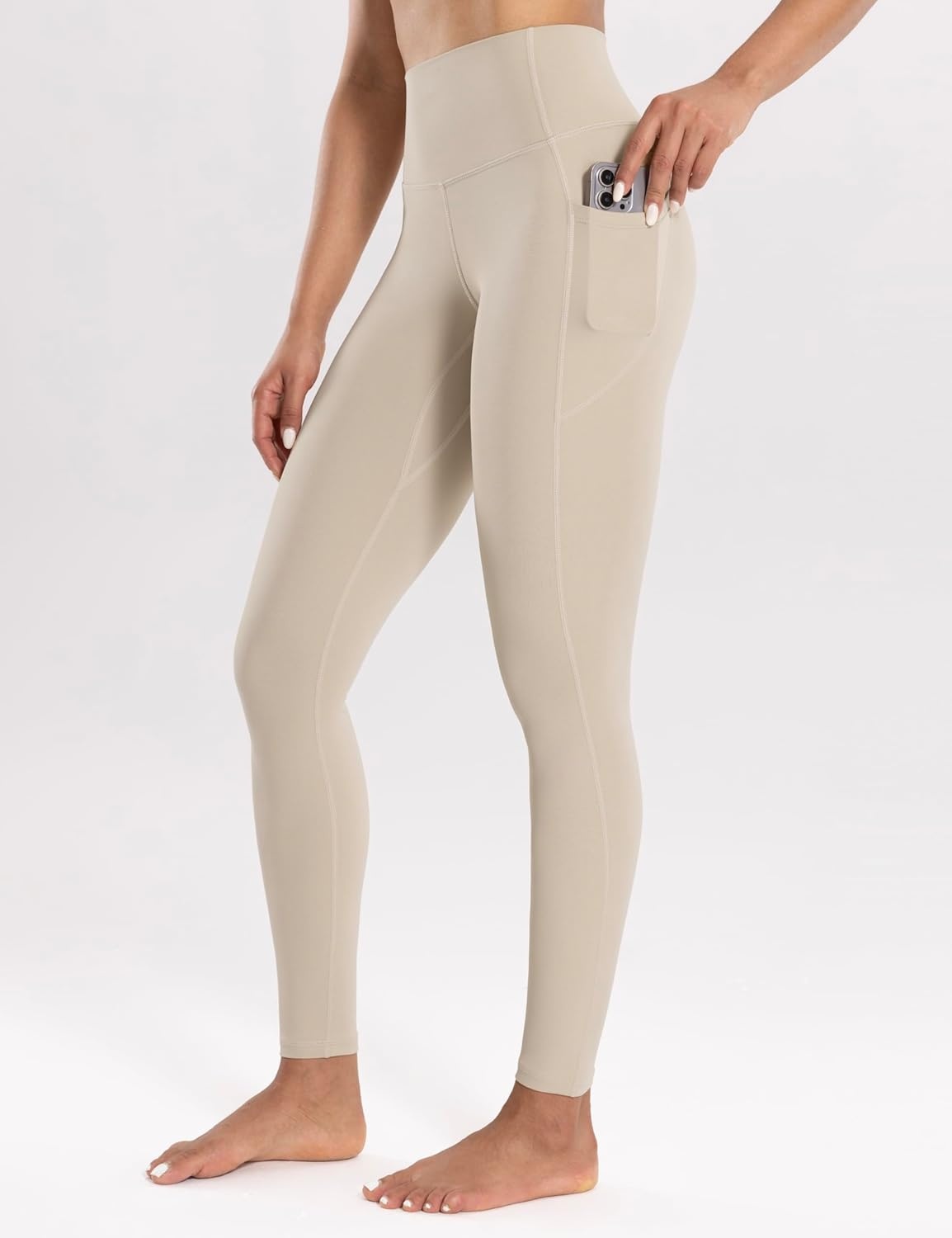 image:imageENERBLOOM Workout Leggings with Pockets for Women High Waist Yoga Pants 2528 Cream Soft Lightweight Athletic Gym TightsKhaki