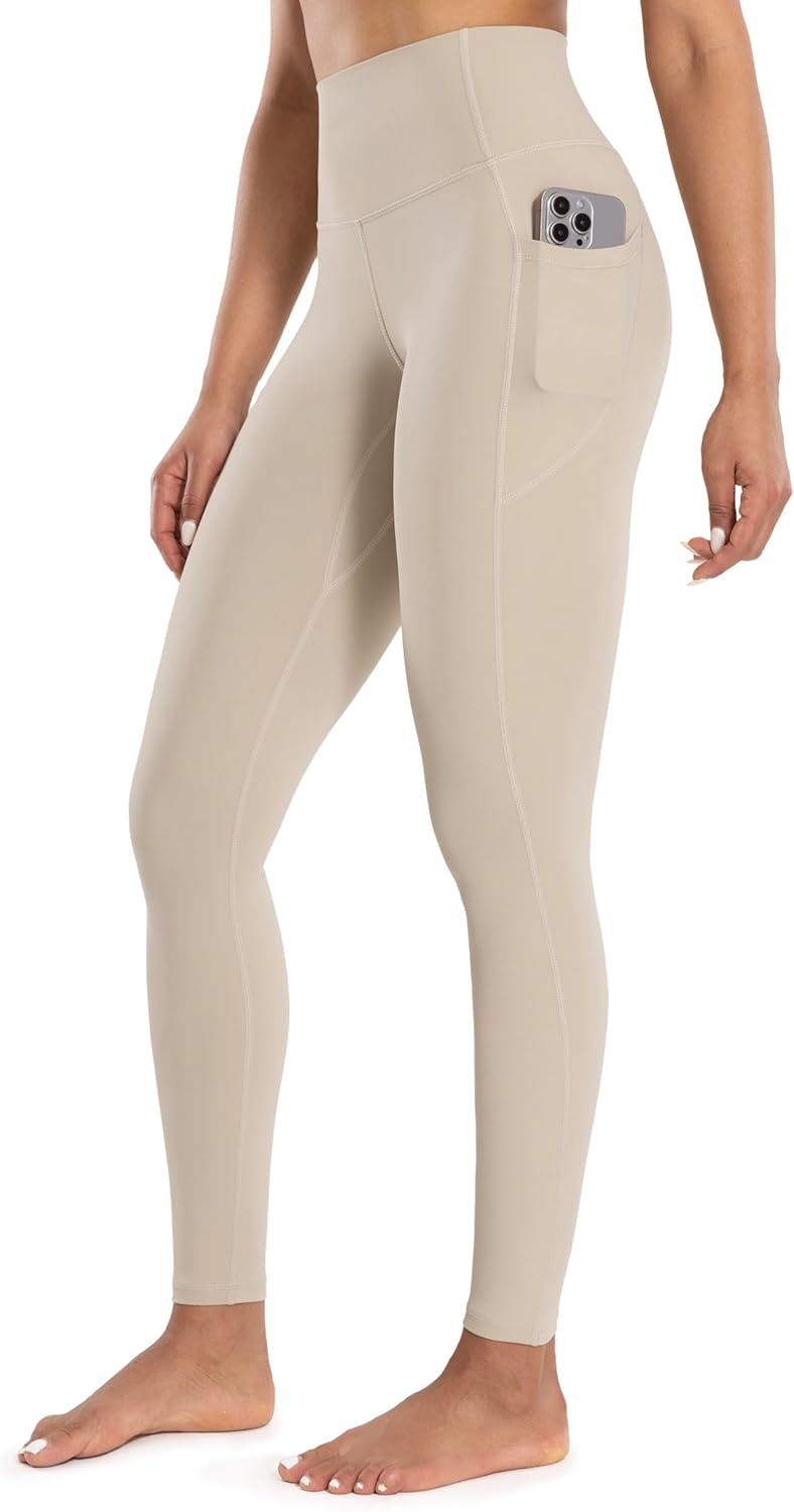image:imageENERBLOOM Workout Leggings with Pockets for Women High Waist Yoga Pants 2528 Cream Soft Lightweight Athletic Gym TightsKhaki