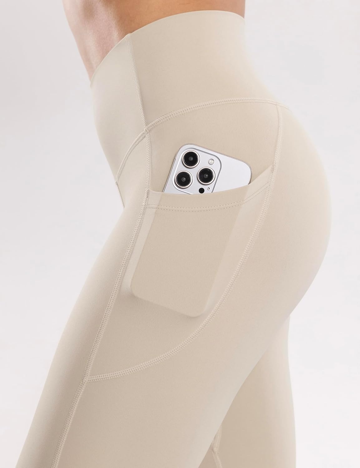image:imageENERBLOOM Workout Leggings with Pockets for Women High Waist Yoga Pants 2528 Cream Soft Lightweight Athletic Gym TightsKhaki