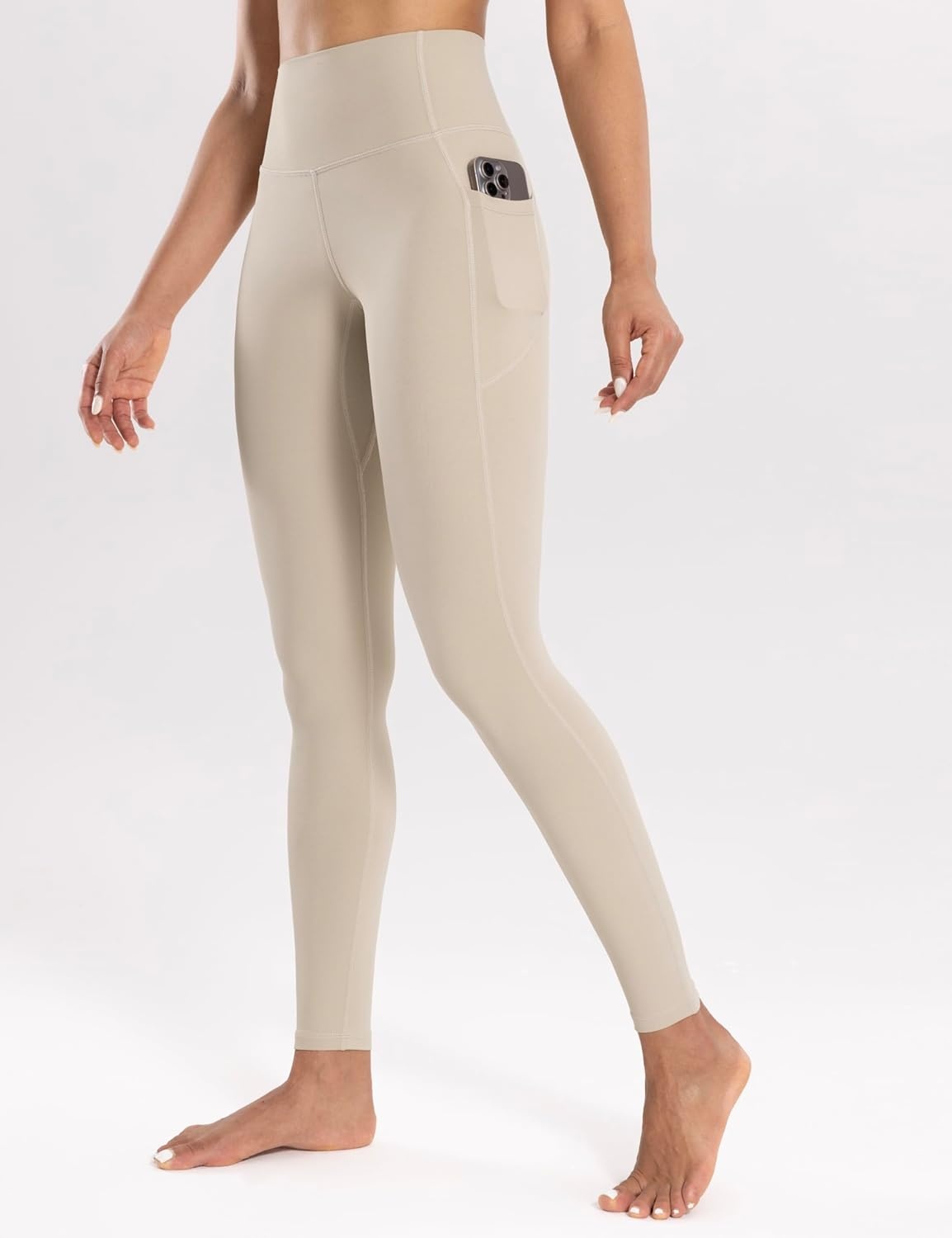image:imageENERBLOOM Workout Leggings with Pockets for Women High Waist Yoga Pants 2528 Cream Soft Lightweight Athletic Gym TightsKhaki
