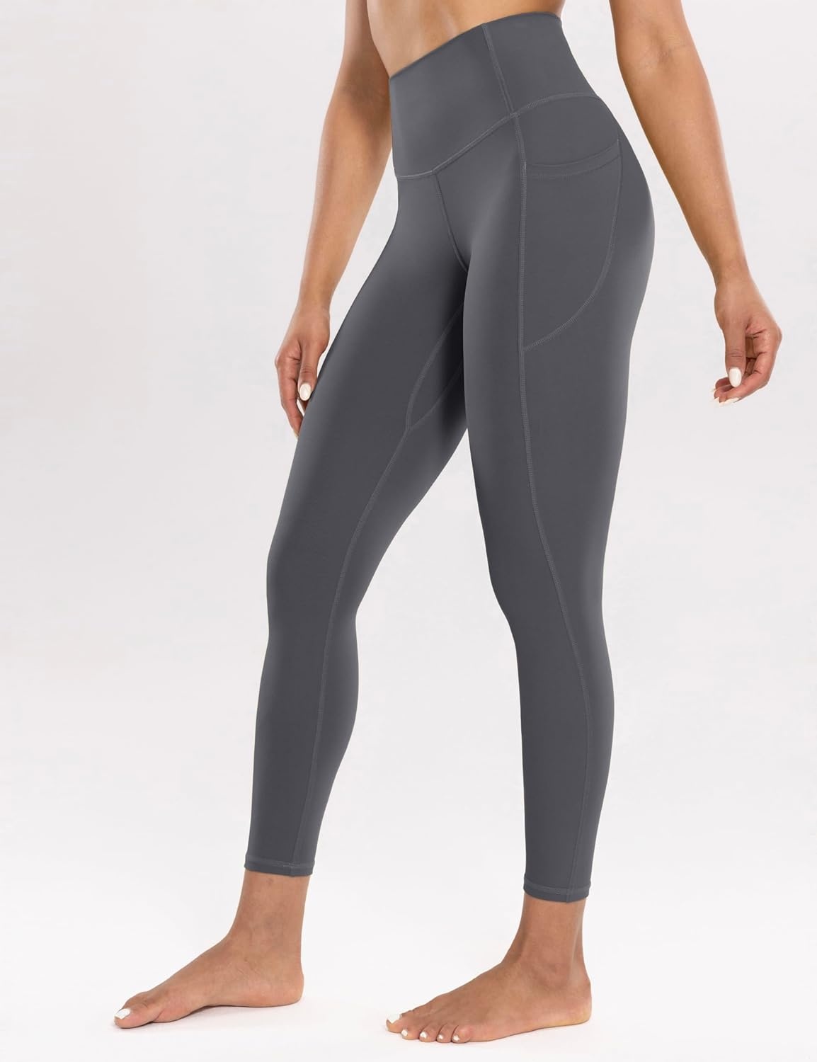 image:imageENERBLOOM Workout Leggings with Pockets for Women High Waist Yoga Pants 2528 Cream Soft Lightweight Athletic Gym TightsLight Grey