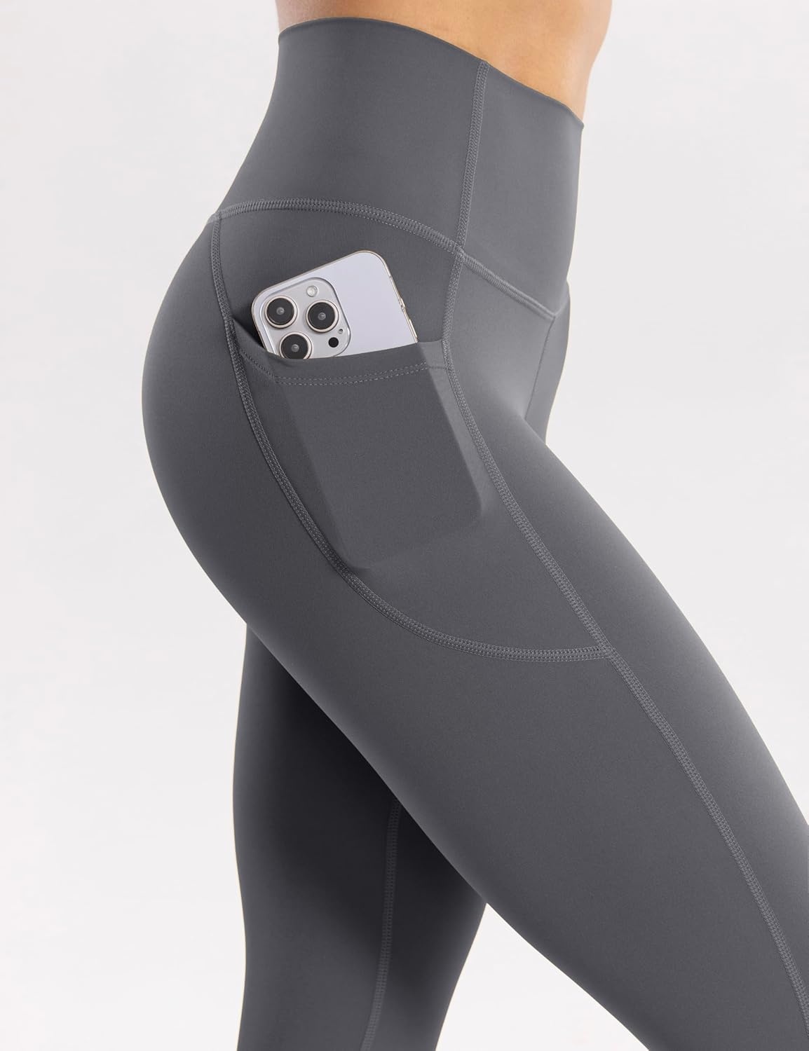 image:imageENERBLOOM Workout Leggings with Pockets for Women High Waist Yoga Pants 2528 Cream Soft Lightweight Athletic Gym TightsLight Grey