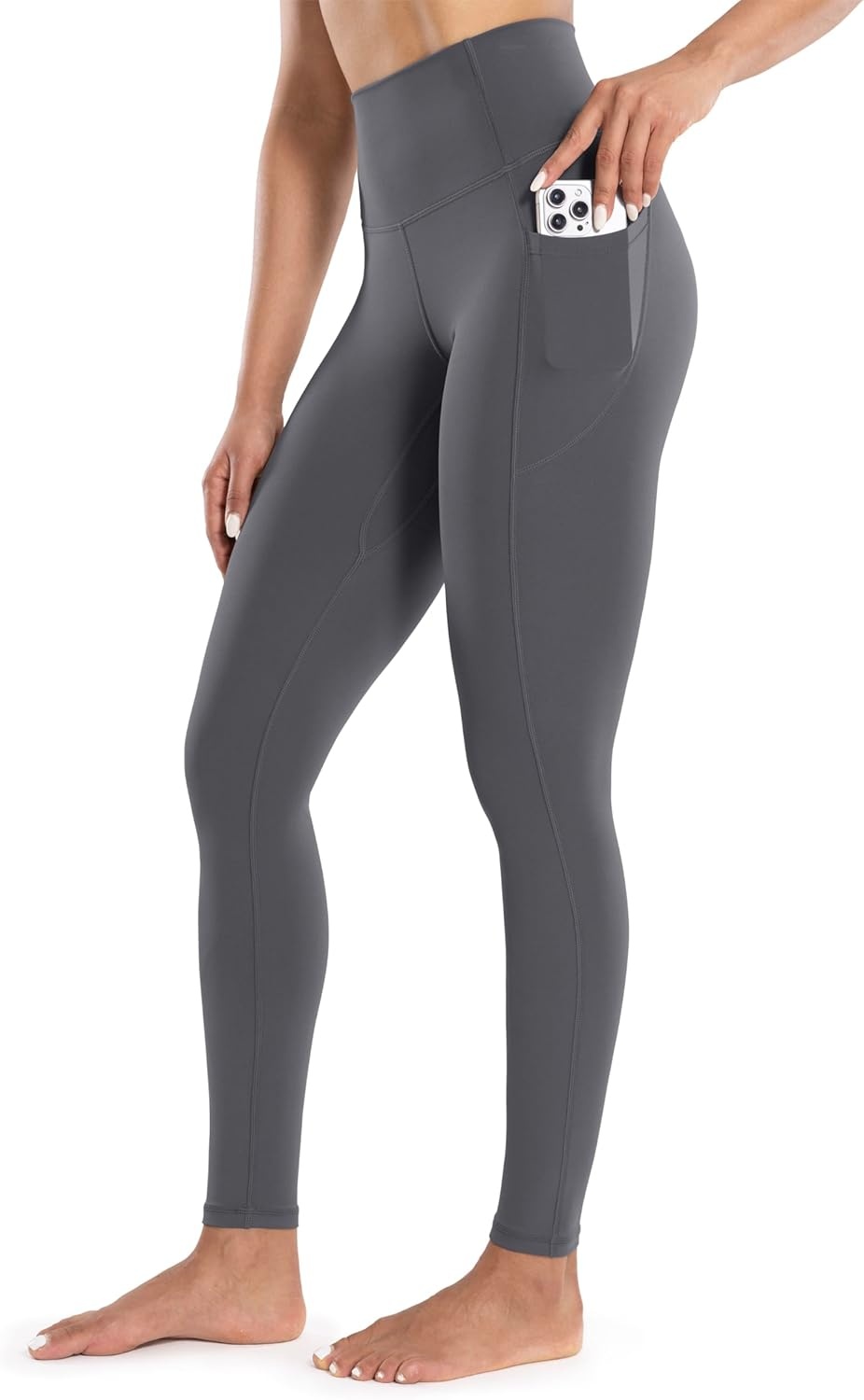 image:imageENERBLOOM Workout Leggings with Pockets for Women High Waist Yoga Pants 2528 Cream Soft Lightweight Athletic Gym TightsLight Grey