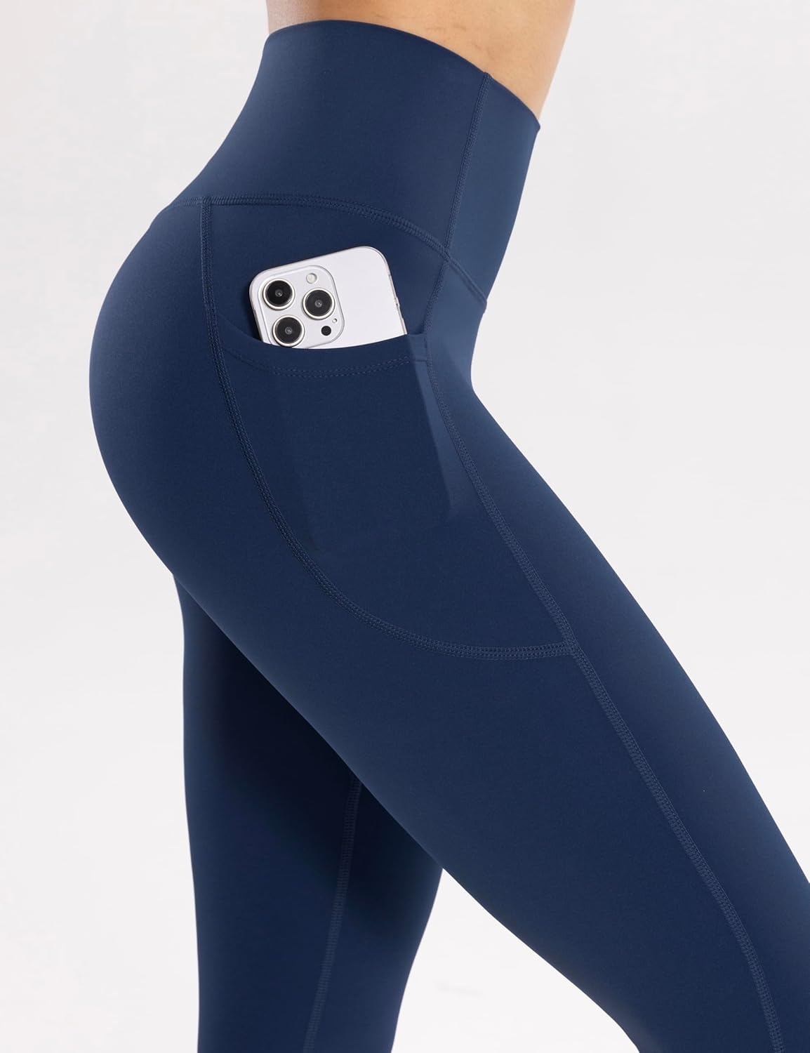 image:imageENERBLOOM Workout Leggings with Pockets for Women High Waist Yoga Pants 2528 Cream Soft Lightweight Athletic Gym TightsNavy Blue