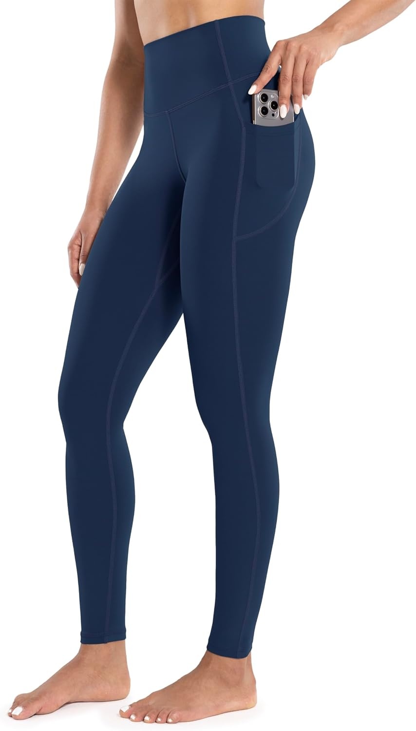 image:imageENERBLOOM Workout Leggings with Pockets for Women High Waist Yoga Pants 2528 Cream Soft Lightweight Athletic Gym TightsNavy Blue