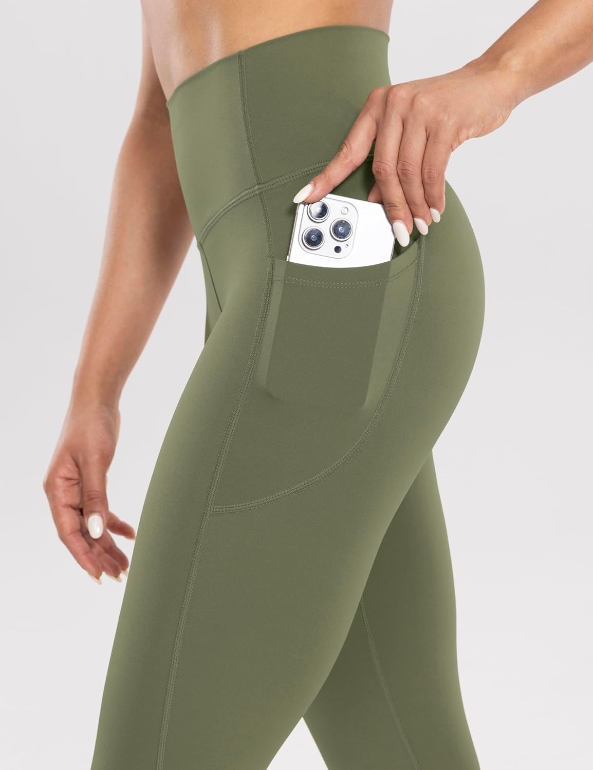 image:imageENERBLOOM Workout Leggings with Pockets for Women High Waist Yoga Pants 2528 Cream Soft Lightweight Athletic Gym TightsOlive Green