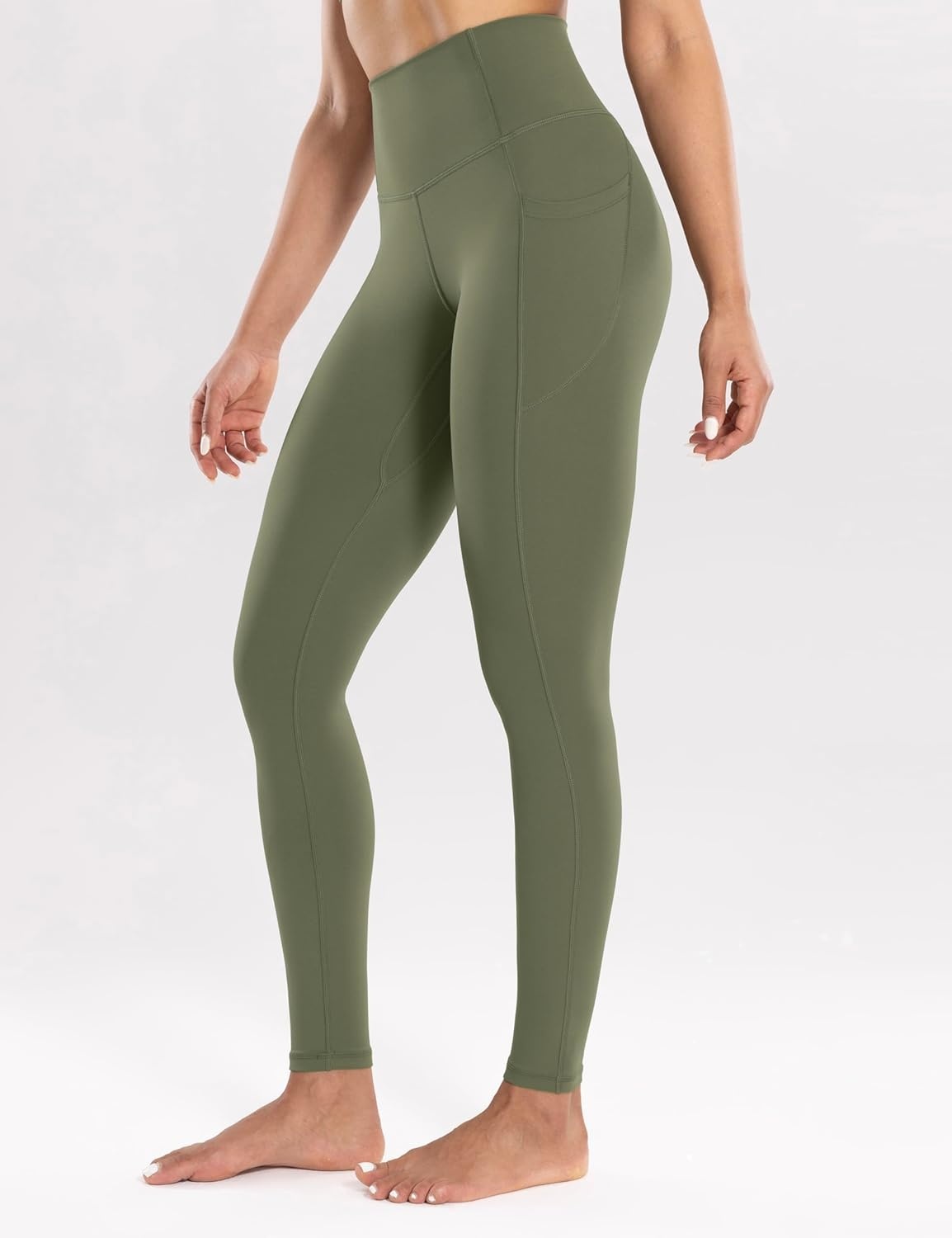 image:imageENERBLOOM Workout Leggings with Pockets for Women High Waist Yoga Pants 2528 Cream Soft Lightweight Athletic Gym TightsOlive Green