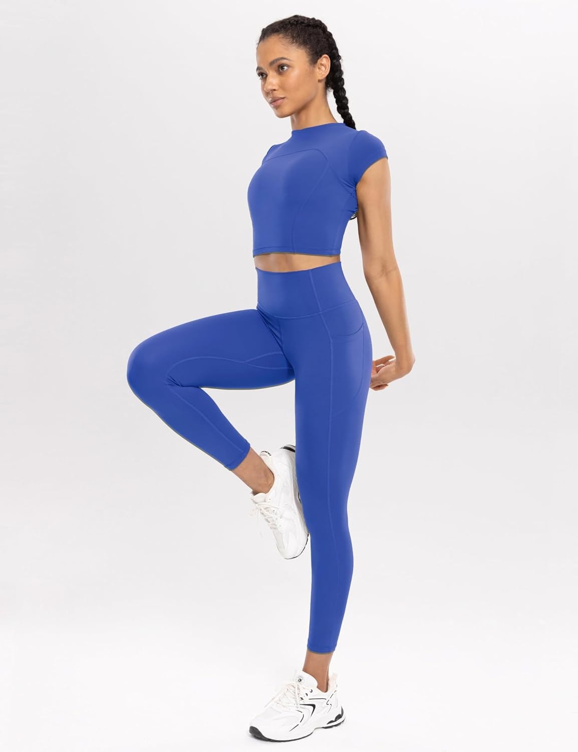 image:imageENERBLOOM Workout Leggings with Pockets for Women High Waist Yoga Pants 2528 Cream Soft Lightweight Athletic Gym TightsSparkling Blue