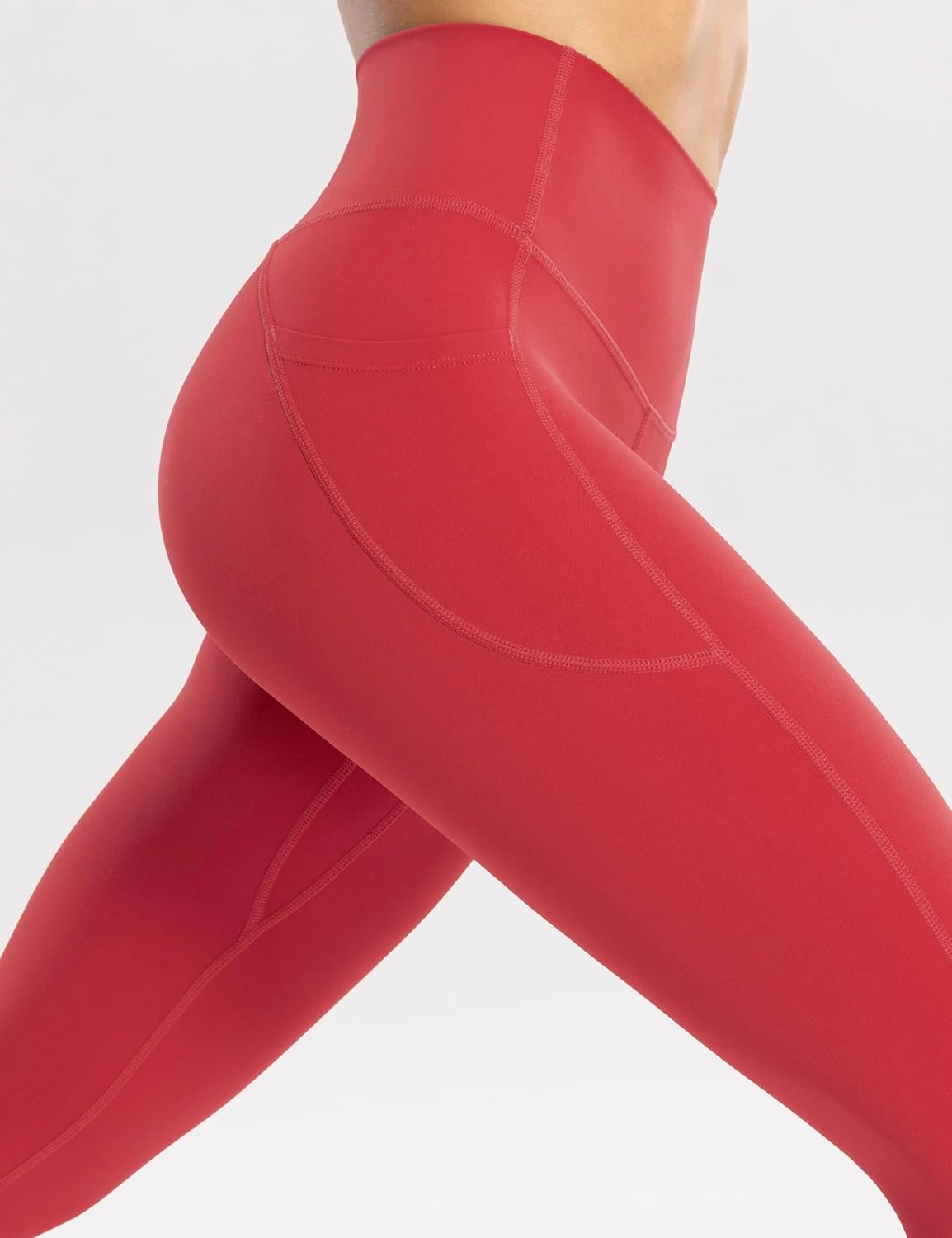 image:imageENERBLOOM Workout Leggings with Pockets for Women High Waist Yoga Pants 2528 Cream Soft Lightweight Athletic Gym TightsWatermelon Red