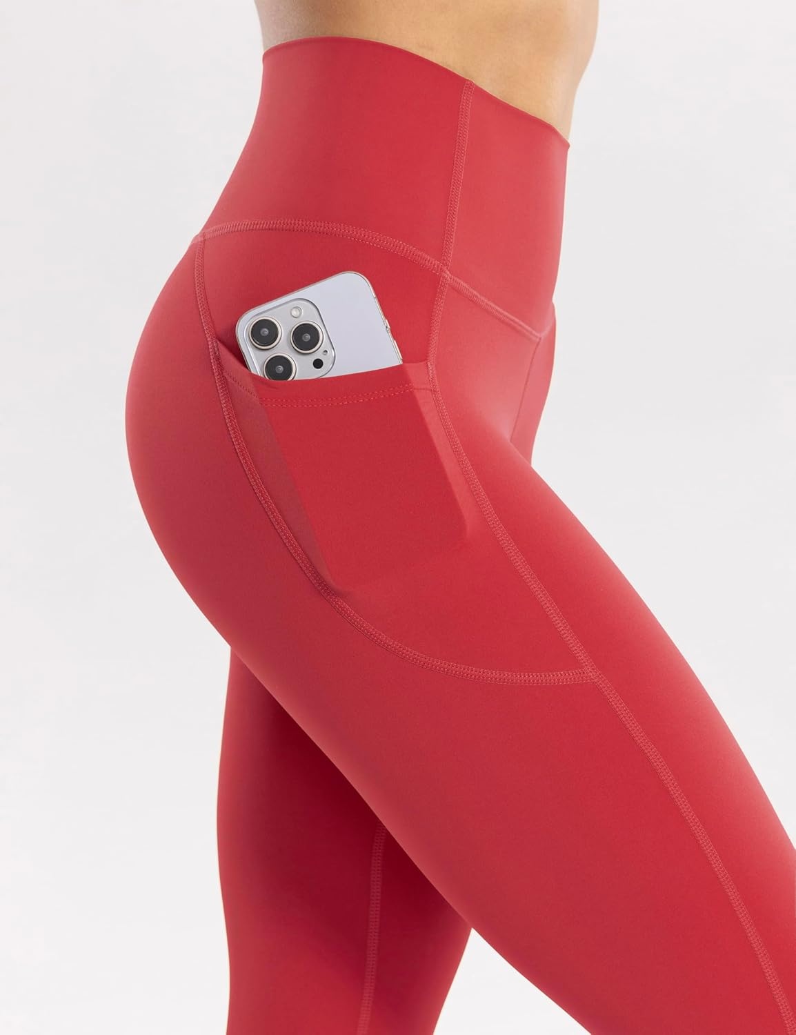 image:imageENERBLOOM Workout Leggings with Pockets for Women High Waist Yoga Pants 2528 Cream Soft Lightweight Athletic Gym TightsWatermelon Red