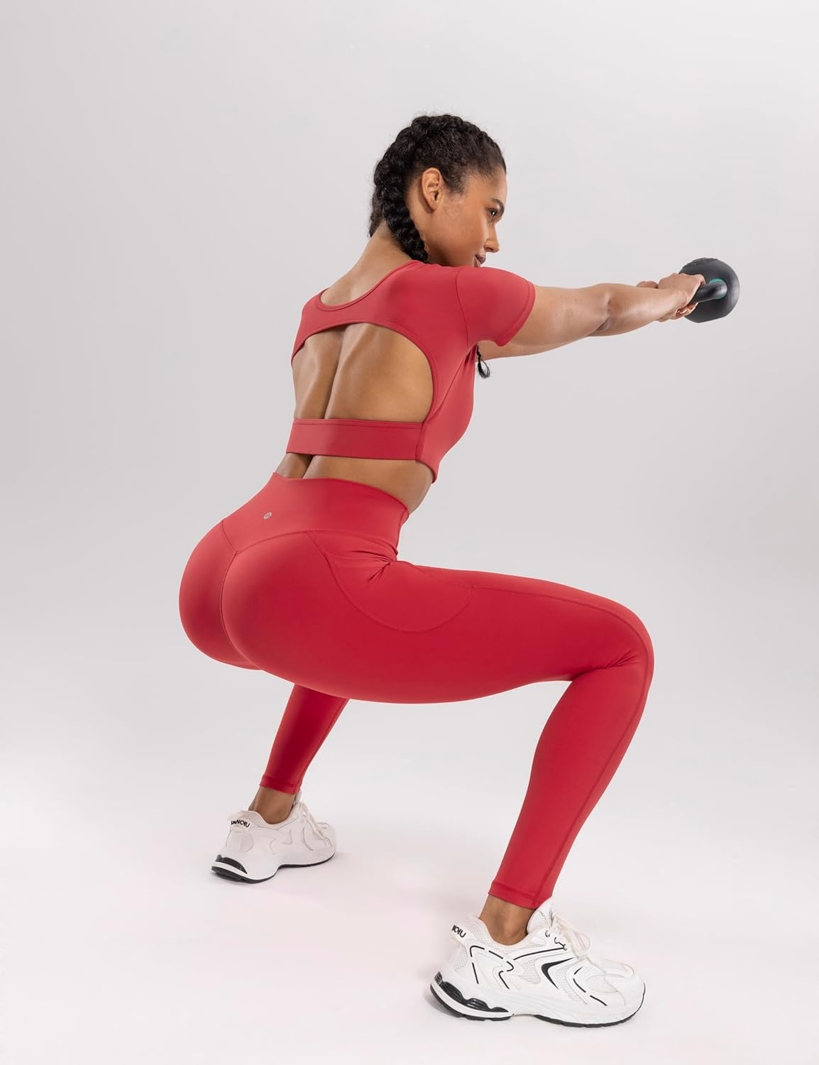 image:imageENERBLOOM Workout Leggings with Pockets for Women High Waist Yoga Pants 2528 Cream Soft Lightweight Athletic Gym TightsWatermelon Red