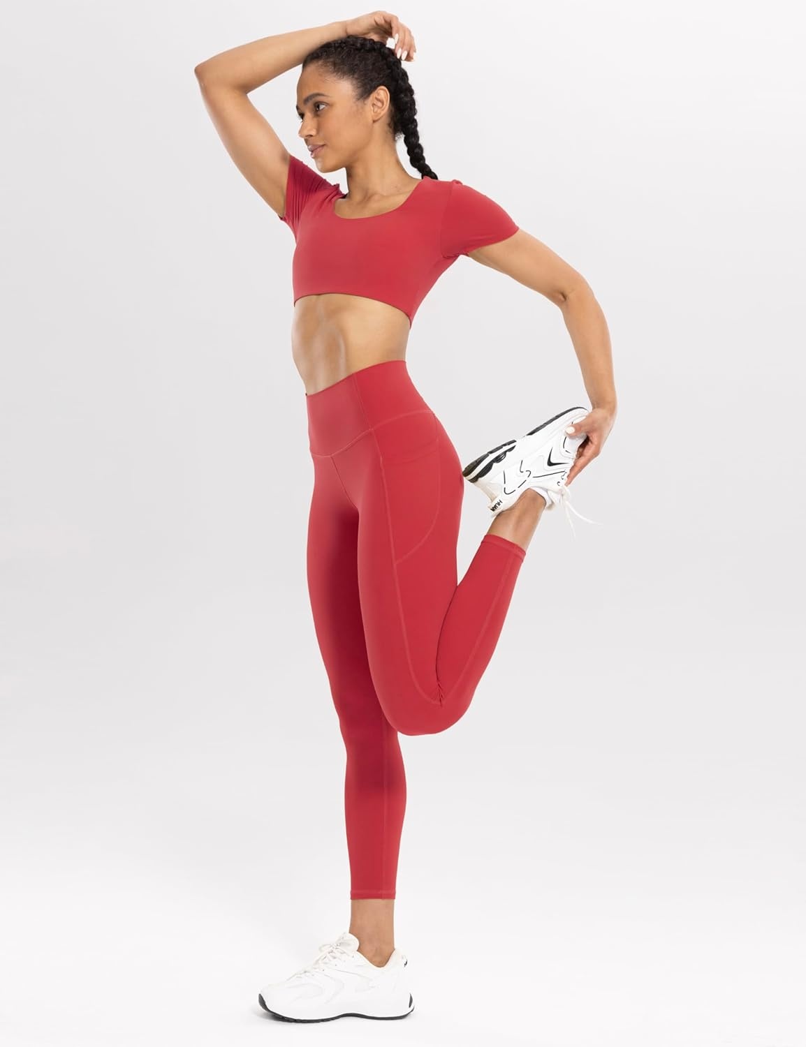 image:imageENERBLOOM Workout Leggings with Pockets for Women High Waist Yoga Pants 2528 Cream Soft Lightweight Athletic Gym TightsWatermelon Red