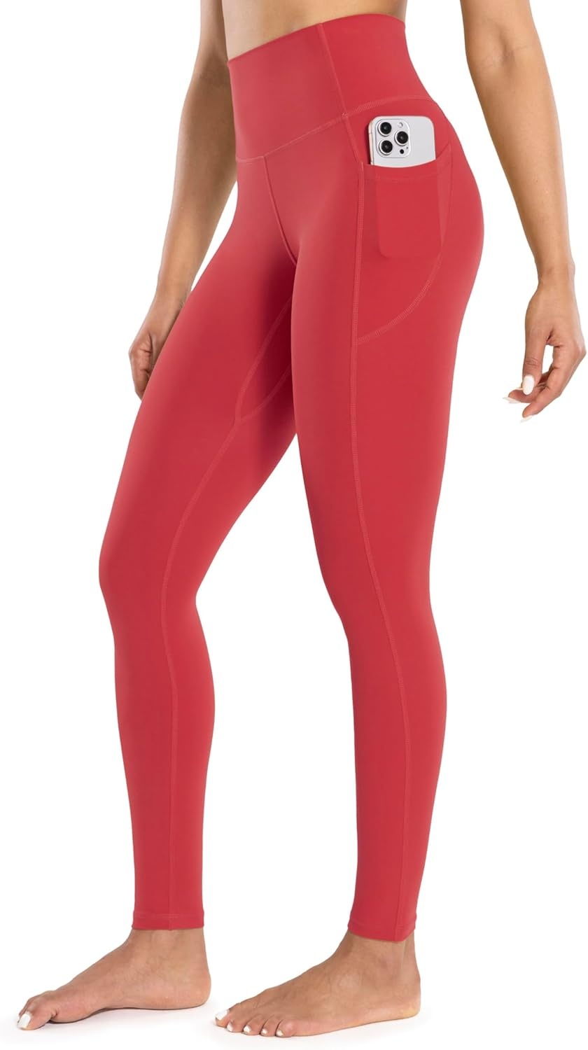 image:imageENERBLOOM Workout Leggings with Pockets for Women High Waist Yoga Pants 2528 Cream Soft Lightweight Athletic Gym TightsWatermelon Red
