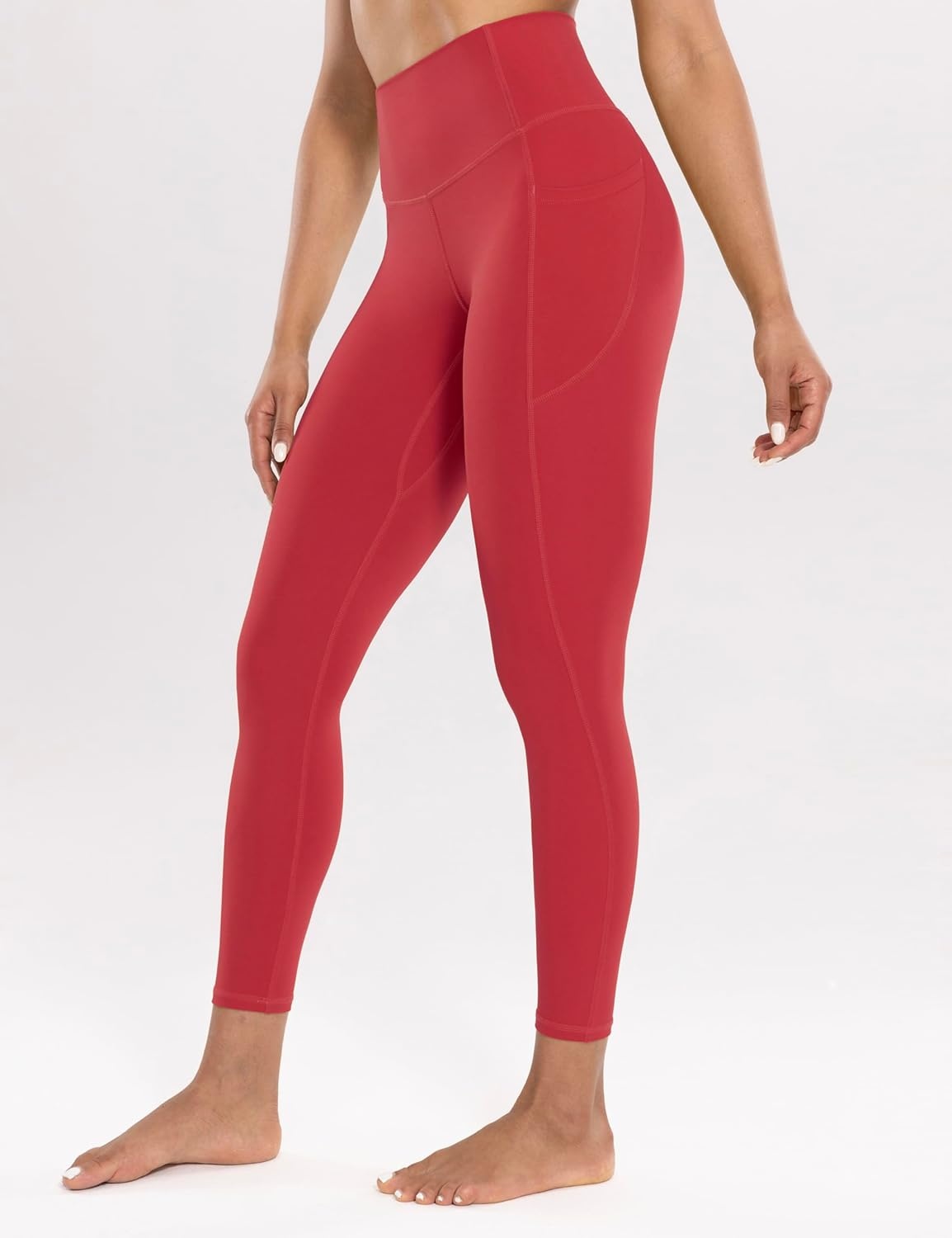 image:imageENERBLOOM Workout Leggings with Pockets for Women High Waist Yoga Pants 2528 Cream Soft Lightweight Athletic Gym TightsWatermelon Red