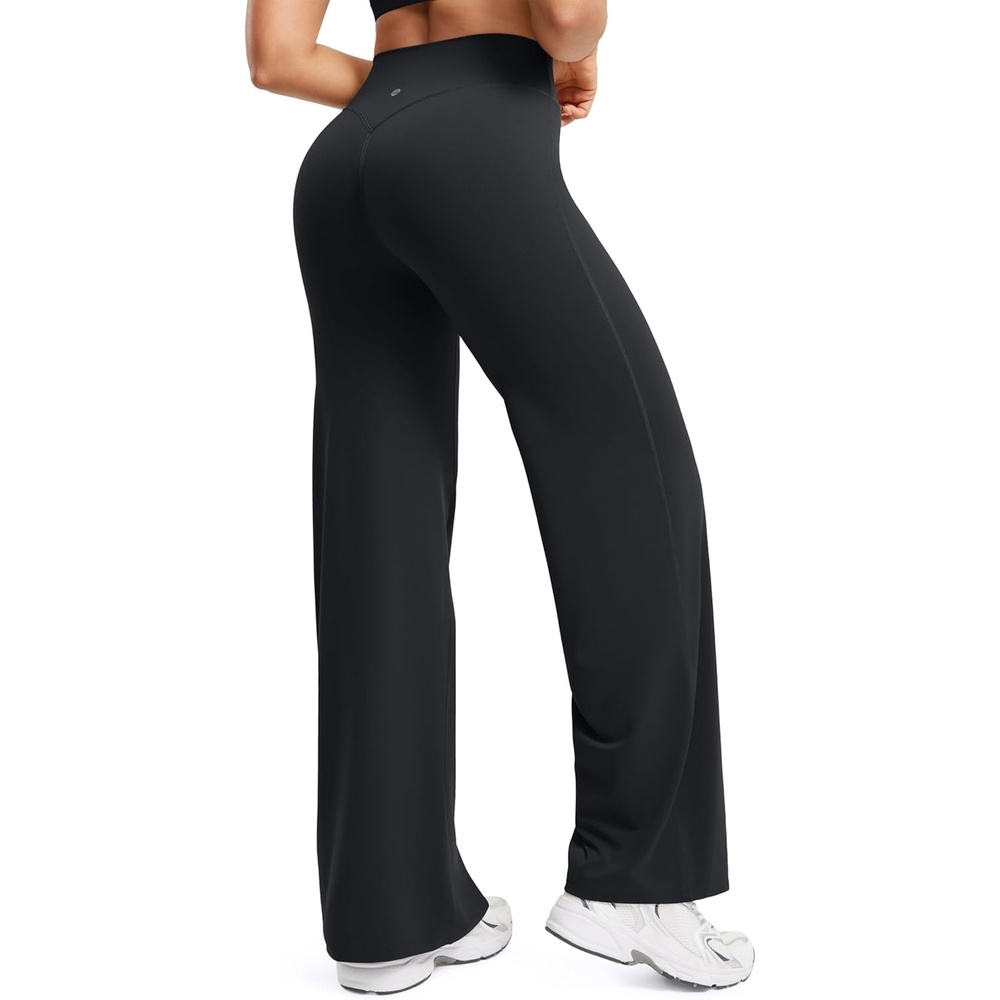 image:imageENERBLOOM Womens Straight Workout Leggings Wide Leg Yoga Pants 29 3133 High Waist Stretch Bottoms Casual SweatpantsBlack