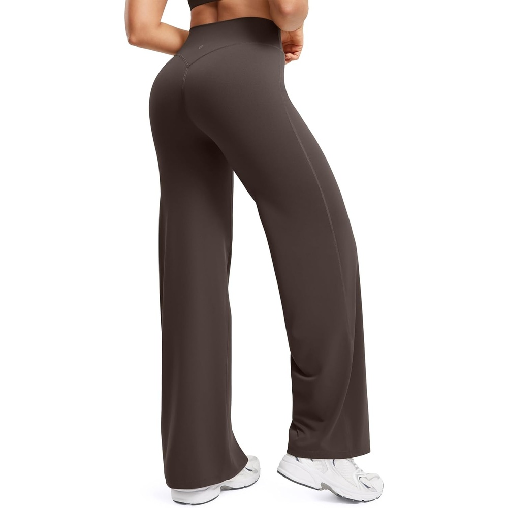image:imageENERBLOOM Womens Straight Workout Leggings Wide Leg Yoga Pants 29 3133 High Waist Stretch Bottoms Casual SweatpantsBrown