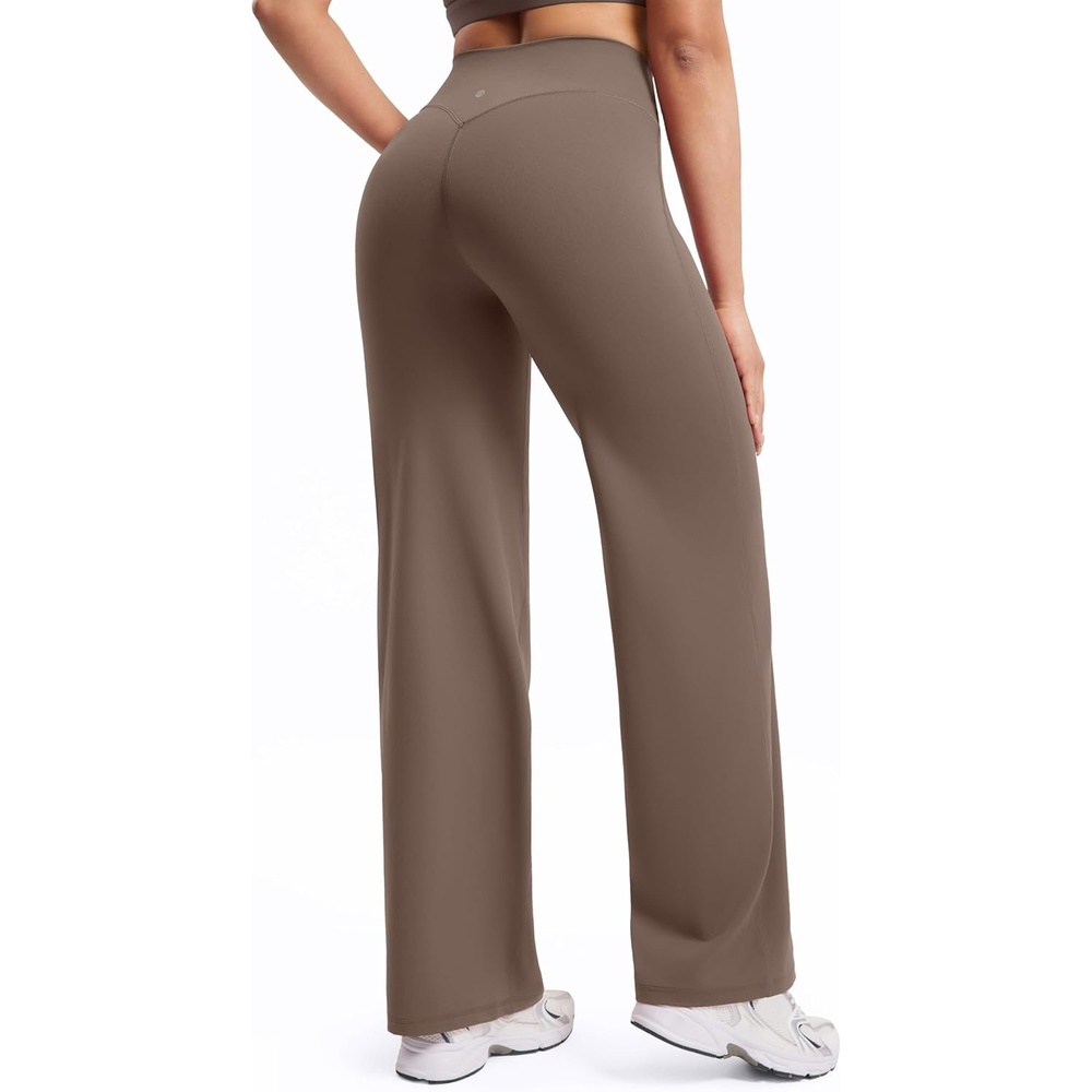 image:imageENERBLOOM Womens Straight Workout Leggings Wide Leg Yoga Pants 29 3133 High Waist Stretch Bottoms Casual SweatpantsCoffee