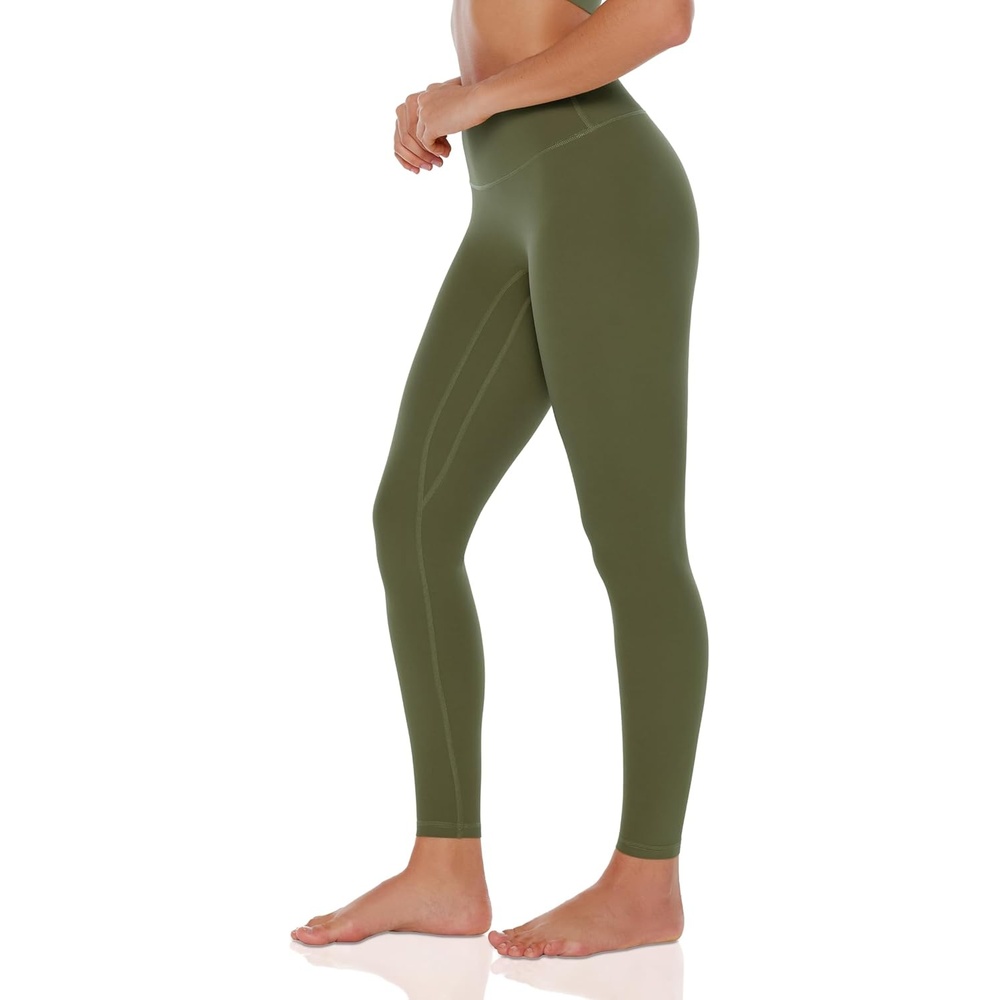 image:imageENERBLOOM Womens Yoga Leggings Workout Tights Pants 2528 High Waisted No Front Seam Tummy Control Cream FeelingOlive Green 28