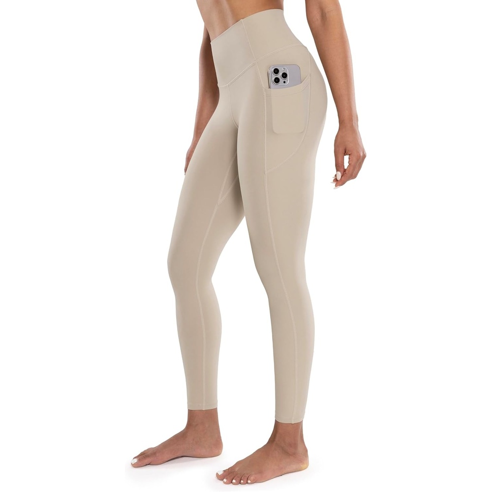 image:imageENERBLOOM Workout Leggings with Pockets for Women High Waist Yoga Pants 2528 Cream Soft Lightweight Athletic Gym TightsKhaki