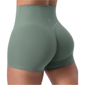 image:imageENERBLOOM Womens Biker Shorts Workout 25 4  6 High Waisted No Front Seam Yoga Hidden Scrunch Running Summer Gym ShortCrab Green