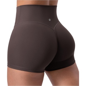 image:imageENERBLOOM Womens Biker Shorts Workout 25 4  6 High Waisted No Front Seam Yoga Hidden Scrunch Running Summer Gym ShortMocha Brown