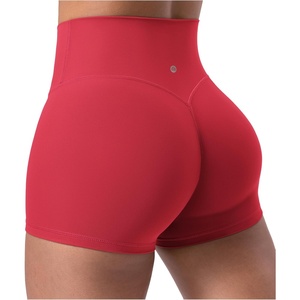 image:imageENERBLOOM Womens Biker Shorts Workout 25 4  6 High Waisted No Front Seam Yoga Hidden Scrunch Running Summer Gym ShortScarlet