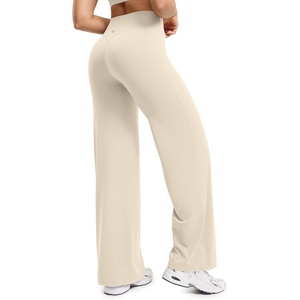 image:imageENERBLOOM Womens Straight Workout Leggings Wide Leg Yoga Pants 29 3133 High Waist Stretch Bottoms Casual SweatpantsKhaki