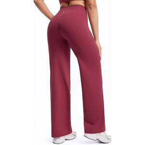 image:imageENERBLOOM Womens Straight Workout Leggings Wide Leg Yoga Pants 29 3133 High Waist Stretch Bottoms Casual SweatpantsWine Red