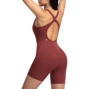 image:imageENERBLOOM Womens Yoga Jumpsuits Workout One Piece Rompers with Pockets Bodycon Backless Bodysuits PaddedTerra Rose