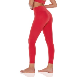 image:imageENERBLOOM Womens Yoga Leggings Workout Tights Pants 2528 High Waisted No Front Seam Tummy Control Cream FeelingWatermelon Red 25