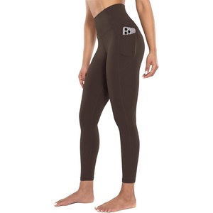 image:imageENERBLOOM Workout Leggings with Pockets for Women High Waist Yoga Pants 2528 Cream Soft Lightweight Athletic Gym TightsBrown