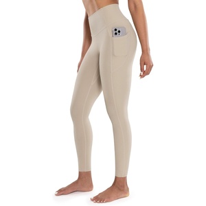 image:imageENERBLOOM Workout Leggings with Pockets for Women High Waist Yoga Pants 2528 Cream Soft Lightweight Athletic Gym TightsKhaki