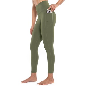image:imageENERBLOOM Workout Leggings with Pockets for Women High Waist Yoga Pants 2528 Cream Soft Lightweight Athletic Gym TightsOlive Green