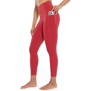 image:imageENERBLOOM Workout Leggings with Pockets for Women High Waist Yoga Pants 2528 Cream Soft Lightweight Athletic Gym TightsWatermelon Red