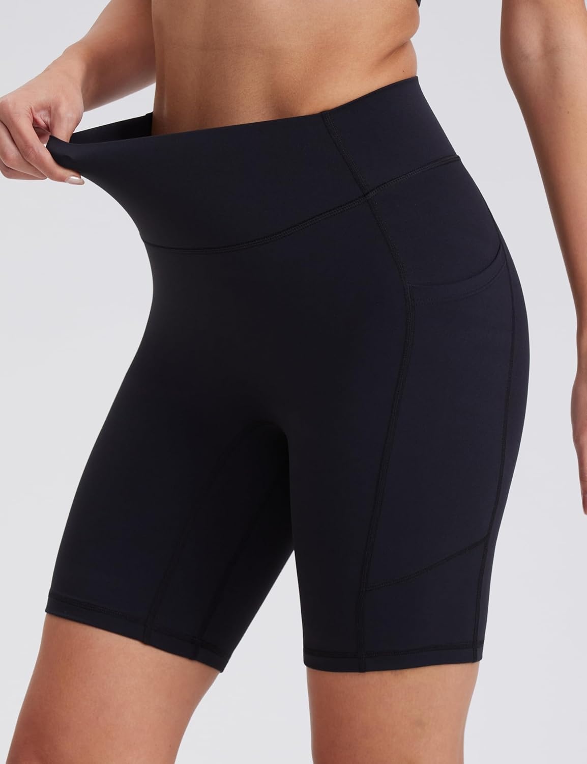 image:imageENERBLOOM Biker Shorts Women with Pockets 46810 Spandex Workout Shorts Lightweight for Summer Cycling Running Yoga Gym2pcs Black