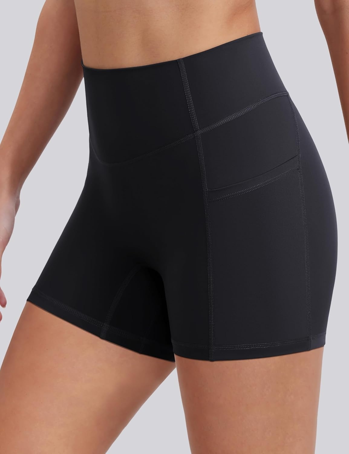 image:imageENERBLOOM Biker Shorts Women with Pockets 46810 Spandex Workout Shorts Lightweight for Summer Cycling Running Yoga GymBlack
