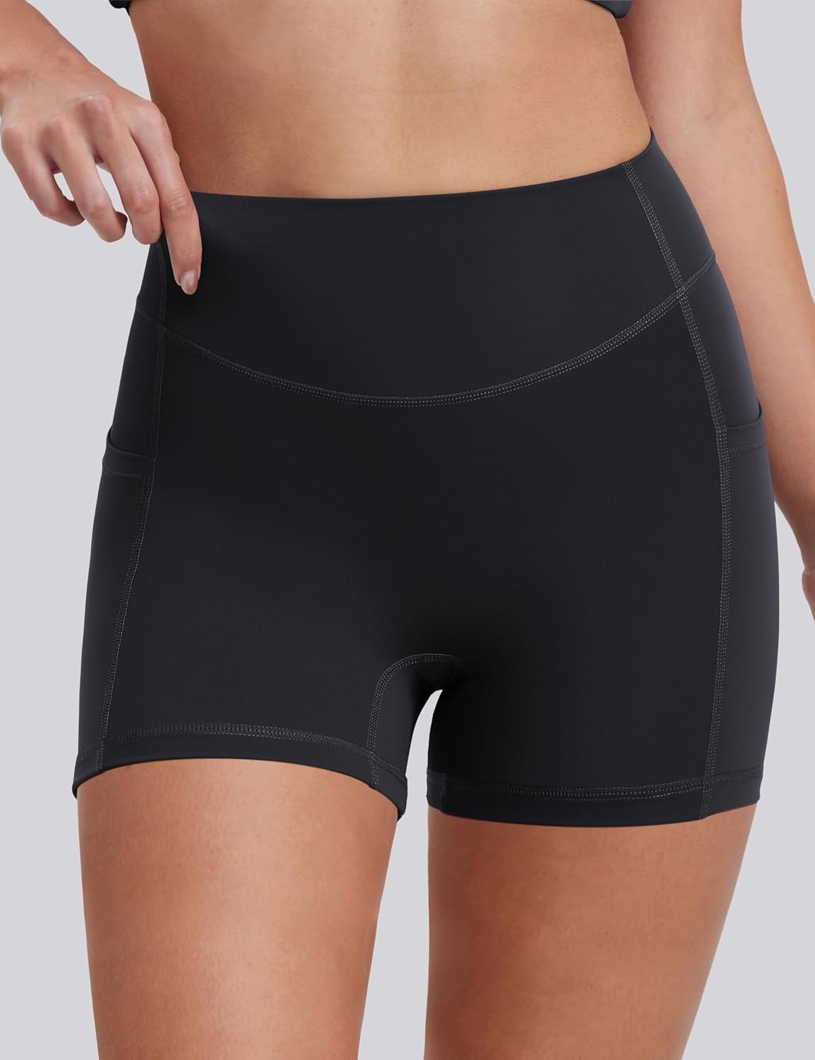 image:imageENERBLOOM Biker Shorts Women with Pockets 46810 Spandex Workout Shorts Lightweight for Summer Cycling Running Yoga GymBlack