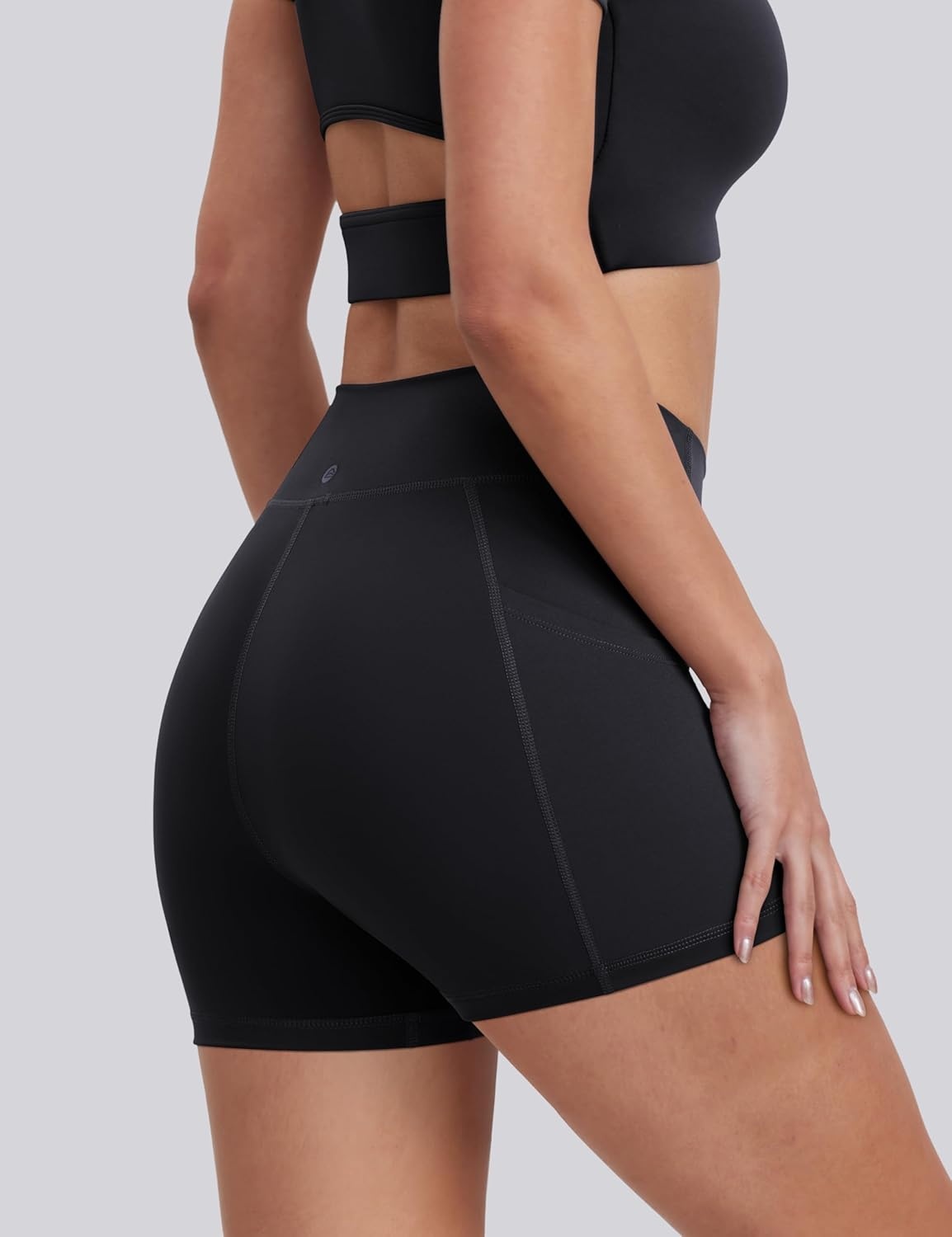 image:imageENERBLOOM Biker Shorts Women with Pockets 46810 Spandex Workout Shorts Lightweight for Summer Cycling Running Yoga GymBlack