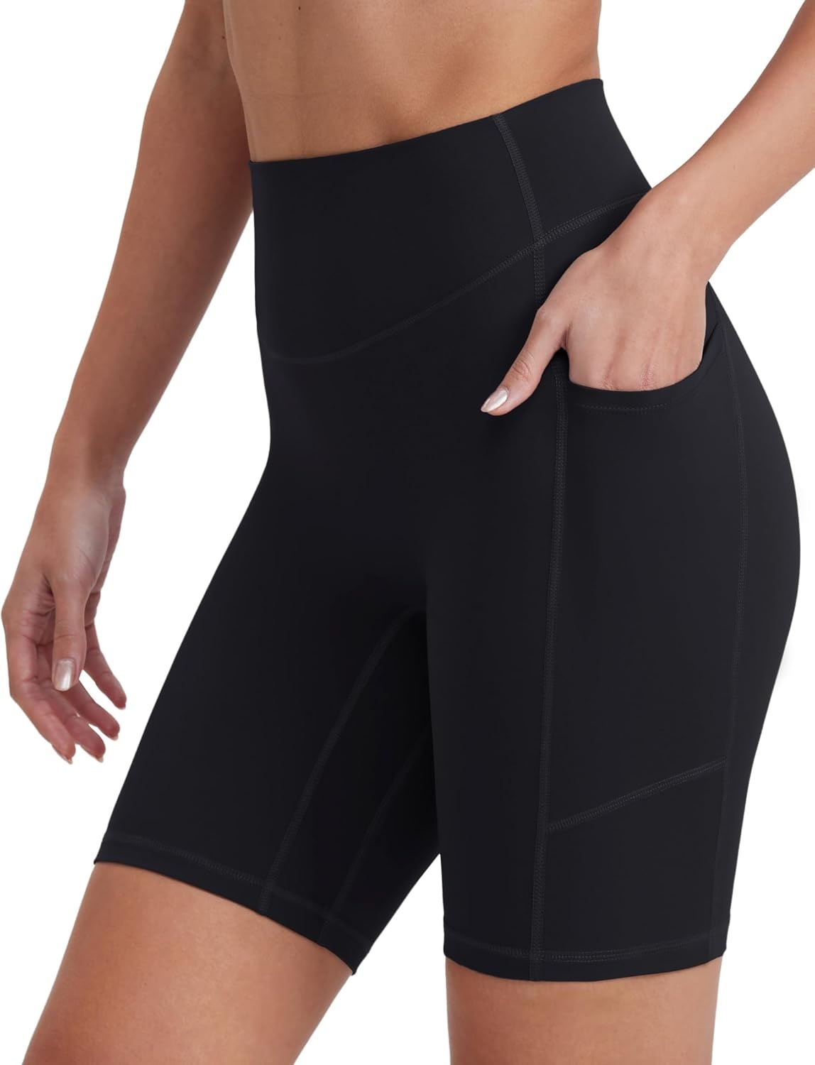image:imageENERBLOOM Biker Shorts Women with Pockets 46810 Spandex Workout Shorts Lightweight for Summer Cycling Running Yoga GymBlack