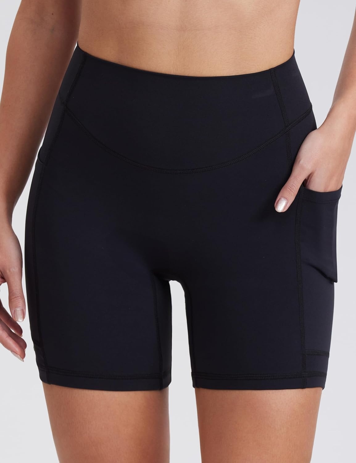 image:imageENERBLOOM Biker Shorts Women with Pockets 46810 Spandex Workout Shorts Lightweight for Summer Cycling Running Yoga GymBlack