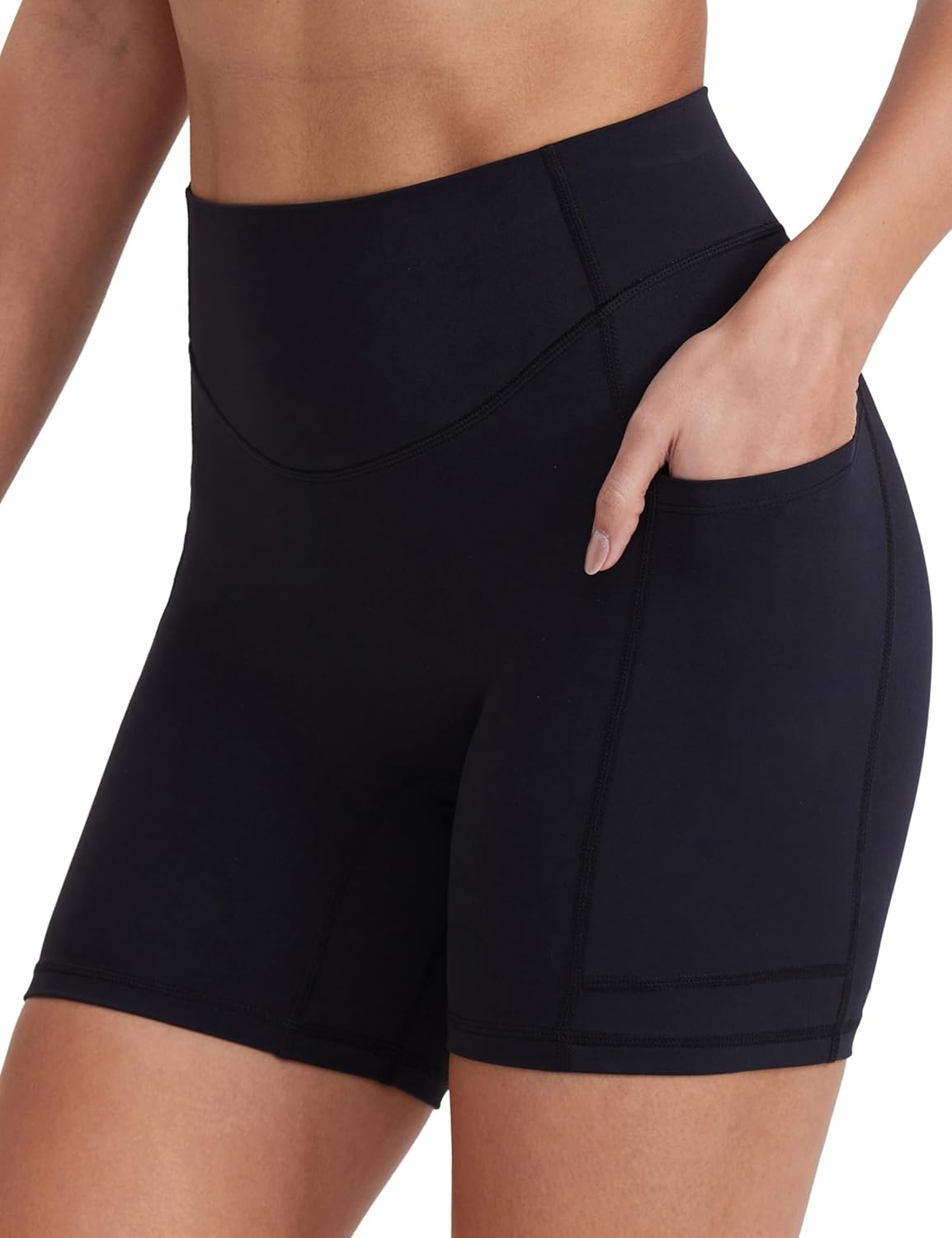 image:imageENERBLOOM Biker Shorts Women with Pockets 46810 Spandex Workout Shorts Lightweight for Summer Cycling Running Yoga GymBlack
