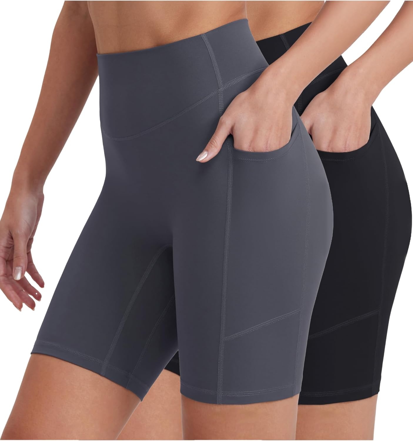 image:imageENERBLOOM Biker Shorts Women with Pockets 46810 Spandex Workout Shorts Lightweight for Summer Cycling Running Yoga GymBlackebony