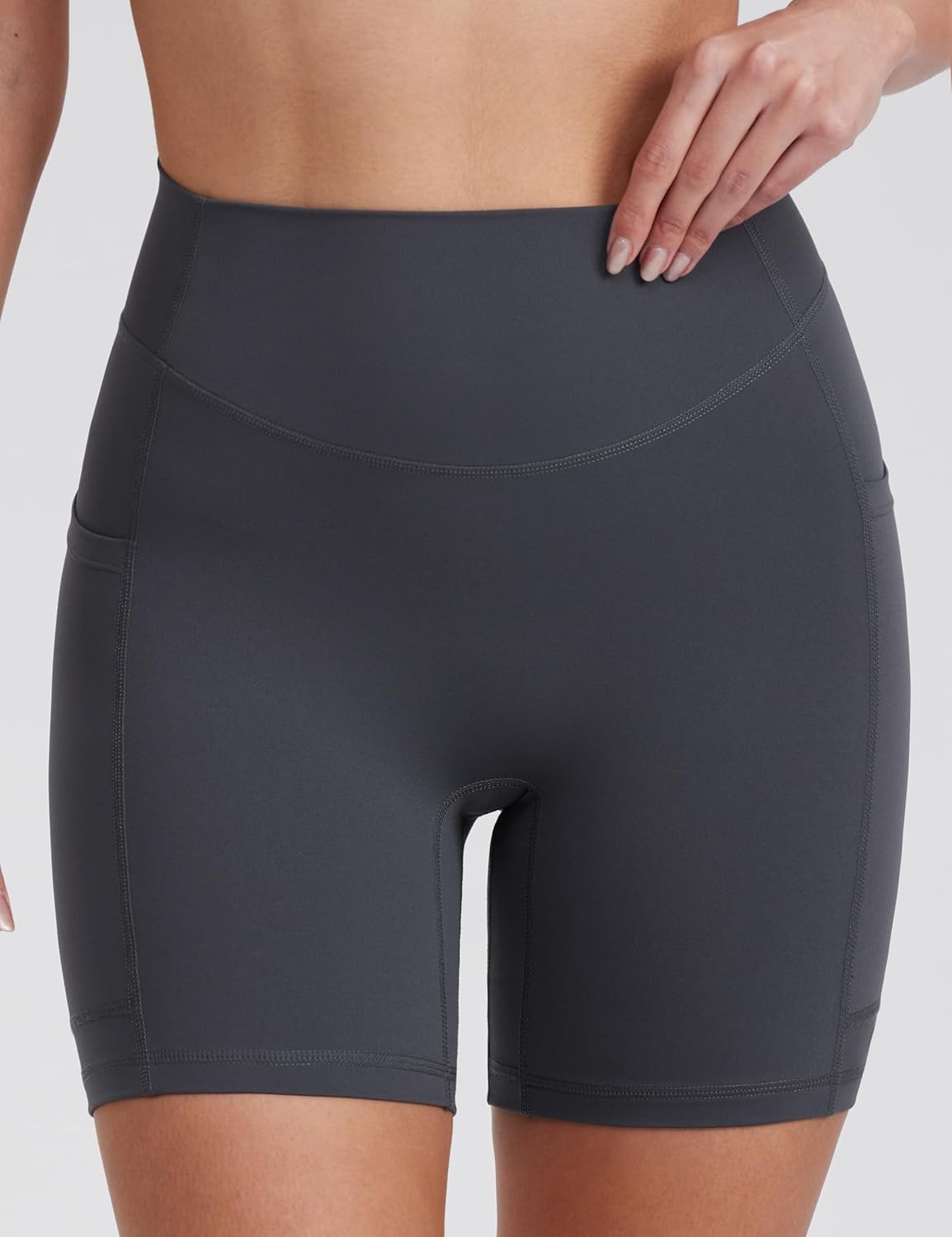 image:imageENERBLOOM Biker Shorts Women with Pockets 46810 Spandex Workout Shorts Lightweight for Summer Cycling Running Yoga GymBlackebony