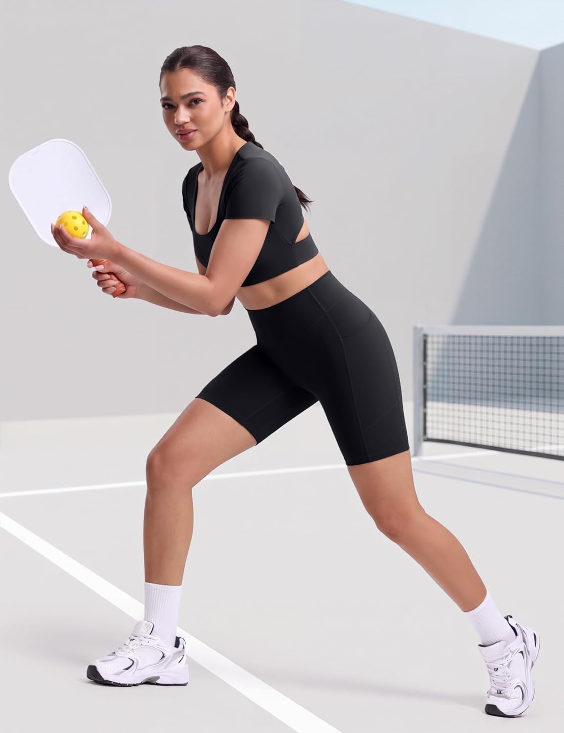image:imageENERBLOOM Biker Shorts Women with Pockets 46810 Spandex Workout Shorts Lightweight for Summer Cycling Running Yoga GymBlackebony