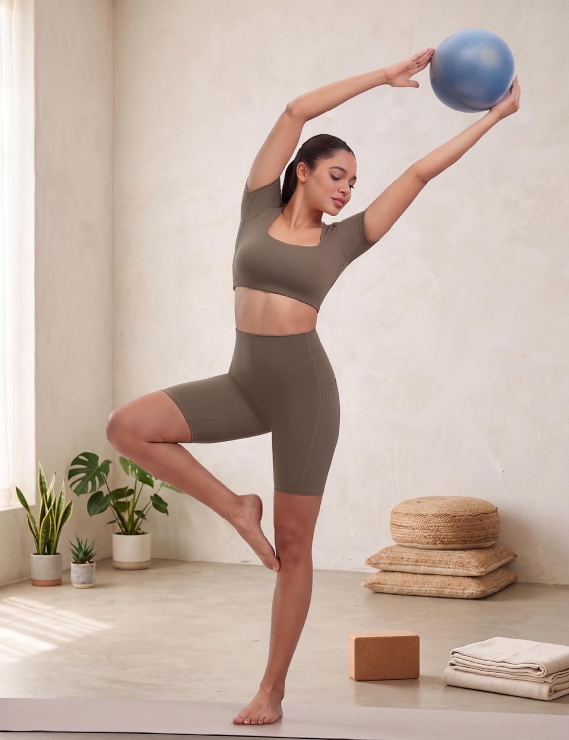 image:imageENERBLOOM Biker Shorts Women with Pockets 46810 Spandex Workout Shorts Lightweight for Summer Cycling Running Yoga GymBlackebonymustang