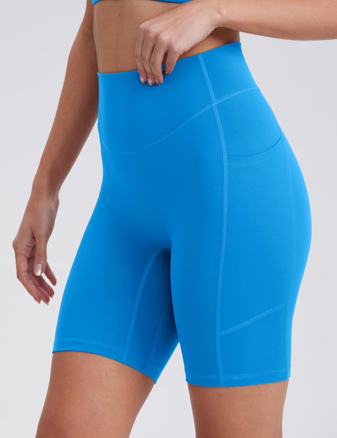 image:imageENERBLOOM Biker Shorts Women with Pockets 46810 Spandex Workout Shorts Lightweight for Summer Cycling Running Yoga GymClassic Blue