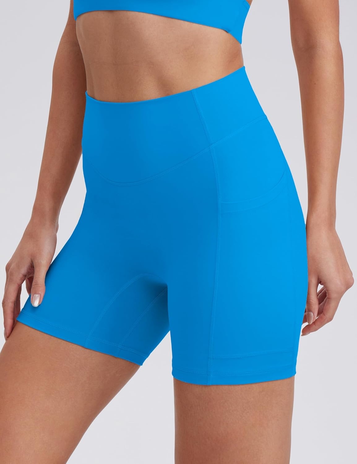 image:imageENERBLOOM Biker Shorts Women with Pockets 46810 Spandex Workout Shorts Lightweight for Summer Cycling Running Yoga GymClassic Blue