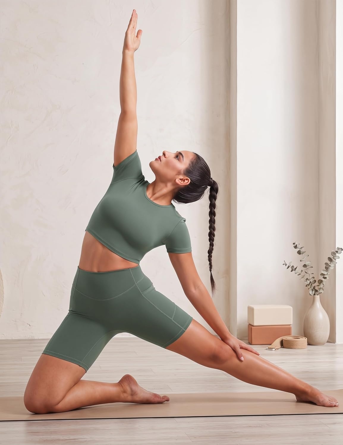 image:imageENERBLOOM Biker Shorts Women with Pockets 46810 Spandex Workout Shorts Lightweight for Summer Cycling Running Yoga GymCrab Green