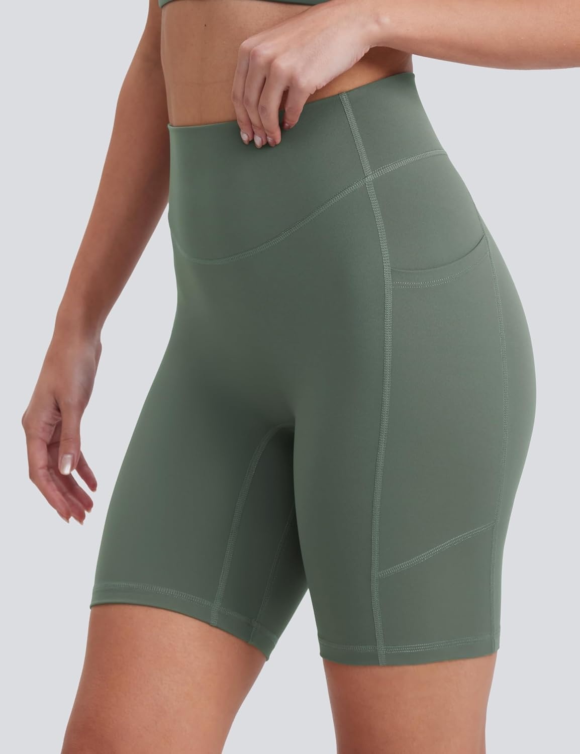 image:imageENERBLOOM Biker Shorts Women with Pockets 46810 Spandex Workout Shorts Lightweight for Summer Cycling Running Yoga GymCrab Green