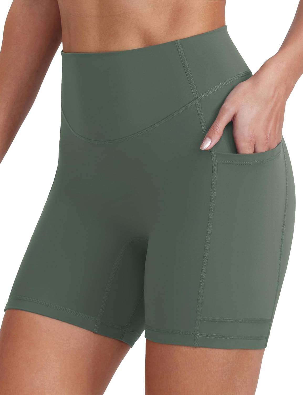 image:imageENERBLOOM Biker Shorts Women with Pockets 46810 Spandex Workout Shorts Lightweight for Summer Cycling Running Yoga GymCrab Green